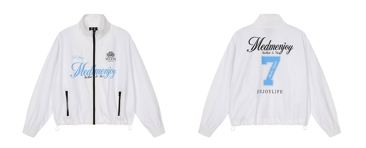 MEDM Colorblock Letter Print Zip-Up Jacket
