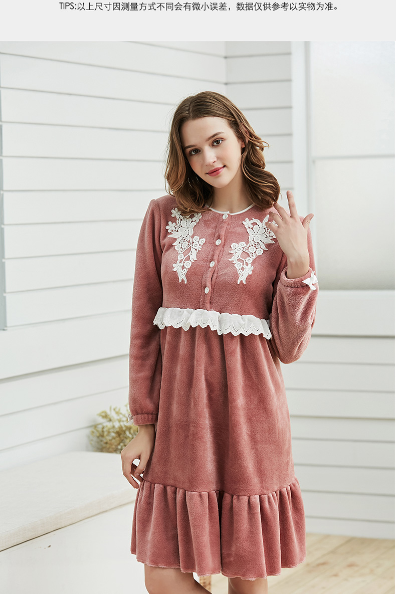 Váy ngủ nhung nữ mùa đông dày ngọt ngào dễ thương dài đoạn ấm áp mùa đông và mùa đông mẫu áo dài tay flannel đồ ngủ dịch vụ tại nhà đồ mặc nhà