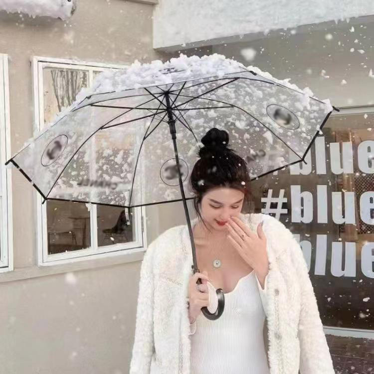 Transparent Umbrella with a Chanel-Inspired Design, High Aesthetic Value for Girls, Automatic, Instagram-Worthy, Princess Style, Double C, Long Handle, Foldable, for Socialites Transparent Umbrella with a Chanel-Inspired Design, High Aesthetic Value for Girls, Automatic, Instagram-Worthy, Princess Style, Double C, Long Handle, Foldable, for Socialites