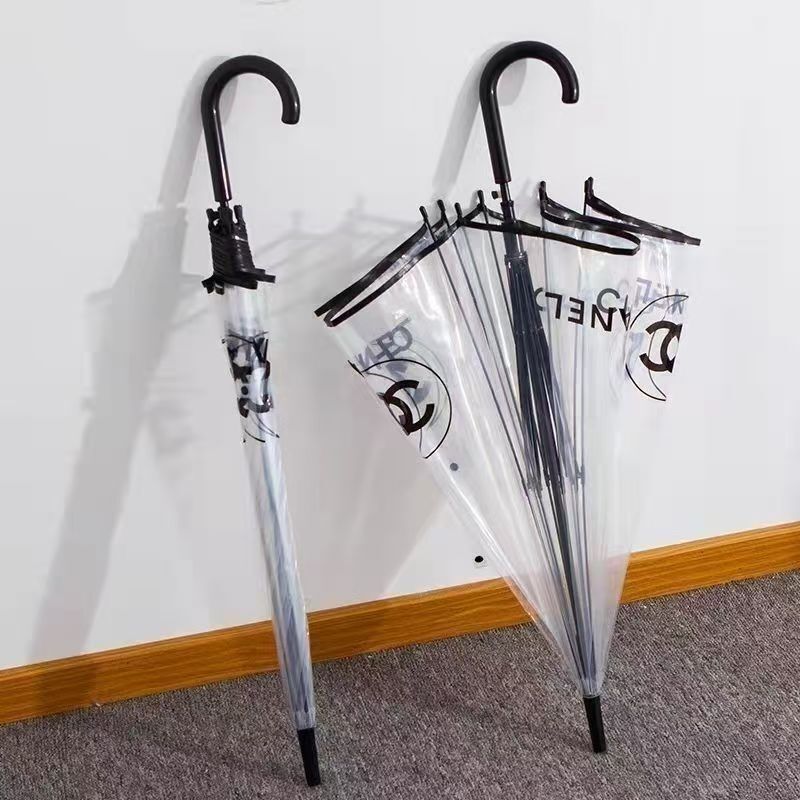 Transparent Small Chanel-Style Umbrella, French Retro Hepburn Umbrella, High-End Aesthetic for Girls, Suitable for Both Sunny and Rainy Days, Chanel-Style Long-Handled Umbrella