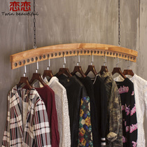 Clothing display rack retro solid wood ring hanger clothing store hanger display rack mens and womens clothing store decoration window