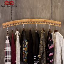 Clothing display rack retro solid wood ring hanger clothing store hanger display rack mens and womens clothing store decoration window
