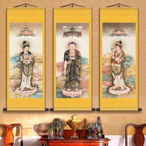 Western portraits of the Three Saints Amitabha Buddha greeting scroll paintings high-definition Buddhist hall silk Buddha statue paintings