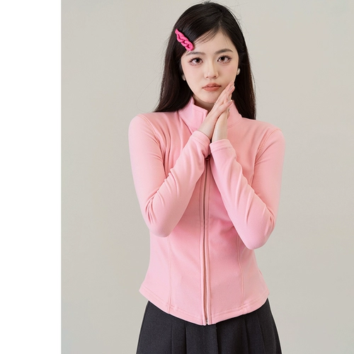 Осенняя короткая одежда для йоги с молнией, лонгслив, куртка, облегающий крой, в обтяжку