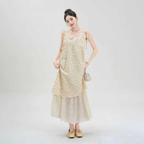 Желтый летний комплект, длинная юбка, эффект подтяжки