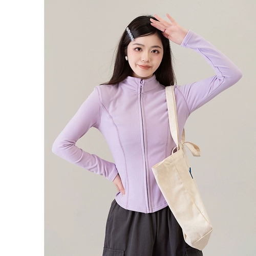 Осенняя короткая одежда для йоги с молнией, лонгслив, куртка, облегающий крой, в обтяжку