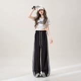 Черные кружевные весенние штаны для отдыха, тренд сезона, оверсайз, свободный крой