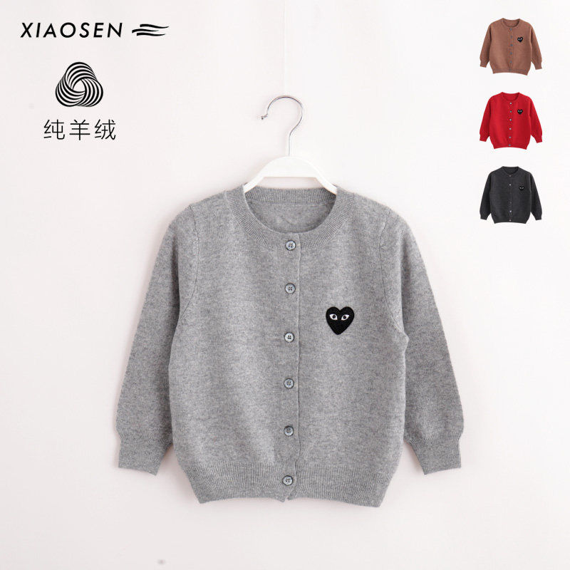 Parent-child children's pure cashmere baby cardigan jacket thin style men and women middle and older children's sweater red and black New Year's Day