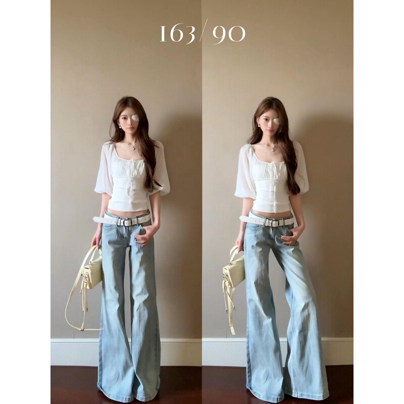 Korean-Style White Square-Neck Mesh Mid-Sleeve Shirt for Women, Summer Elegant Slim-Fit Design Top, Pure and Sweet Blouse