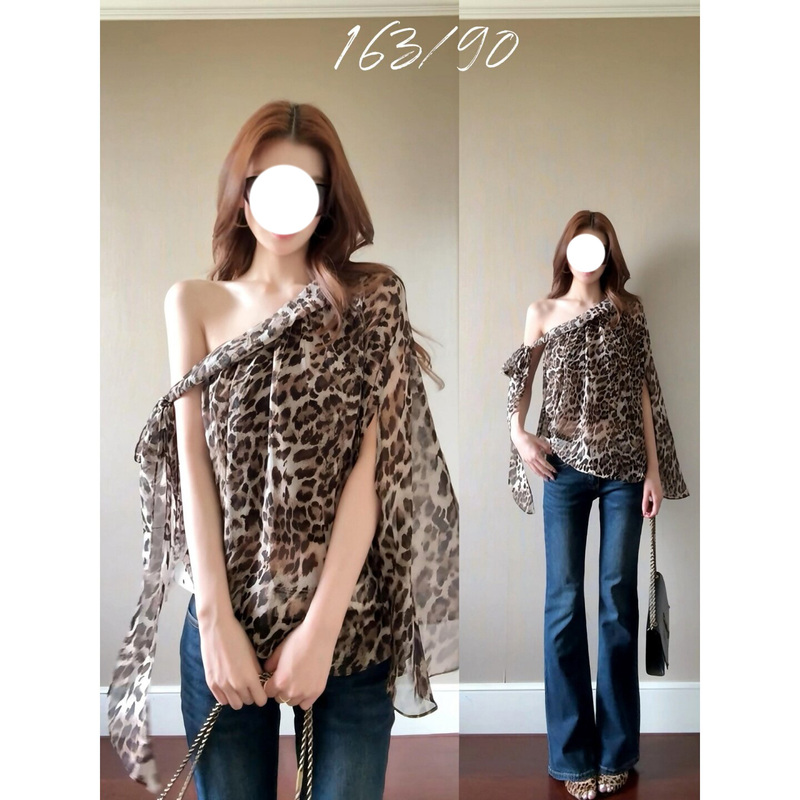 American Retro Leopard Print Ribbon Off-Shoulder Shirt for Women, Summer Style, Chic and Loose-Fitting, Slimming Cape Chiffon Top American Retro Leopard Print Ribbon Off-Shoulder Shirt for Women, Summer Style, Chic and Loose-Fitting, Slimming Cape Chiffon Top