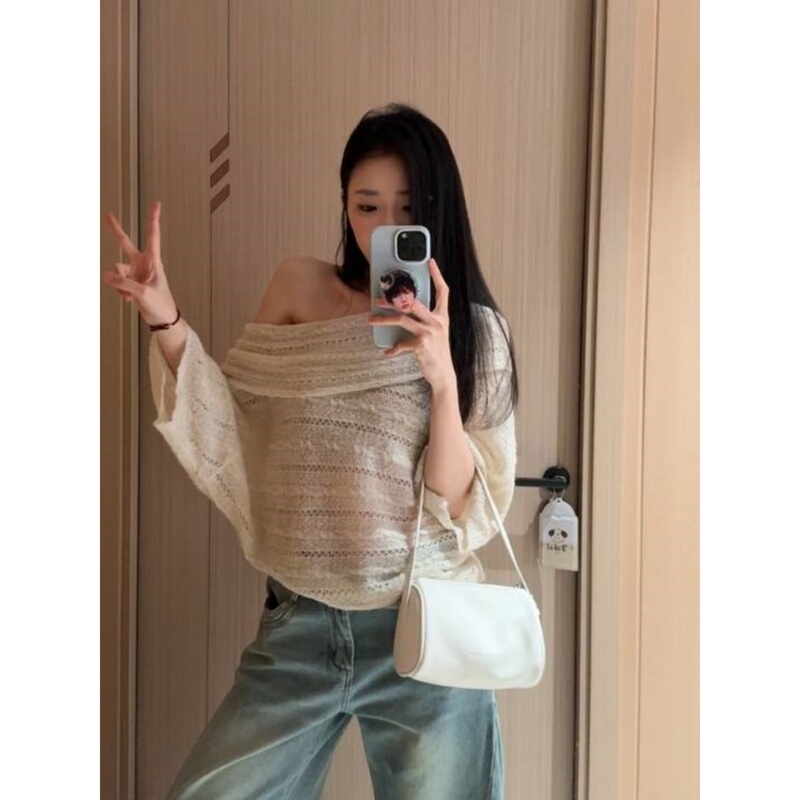 Korean-Style One-Shoulder Hollow-Out Long-Sleeve Knit Sweater for Women, Early Autumn Lazy Casual Gentle Temperament Sweater, Off-Shoulder Top Korean-Style One-Shoulder Hollow-Out Long-Sleeve Knit Sweater for Women, Early Autumn Lazy Casual Gentle Temperament Sweater, Off-Shoulder Top