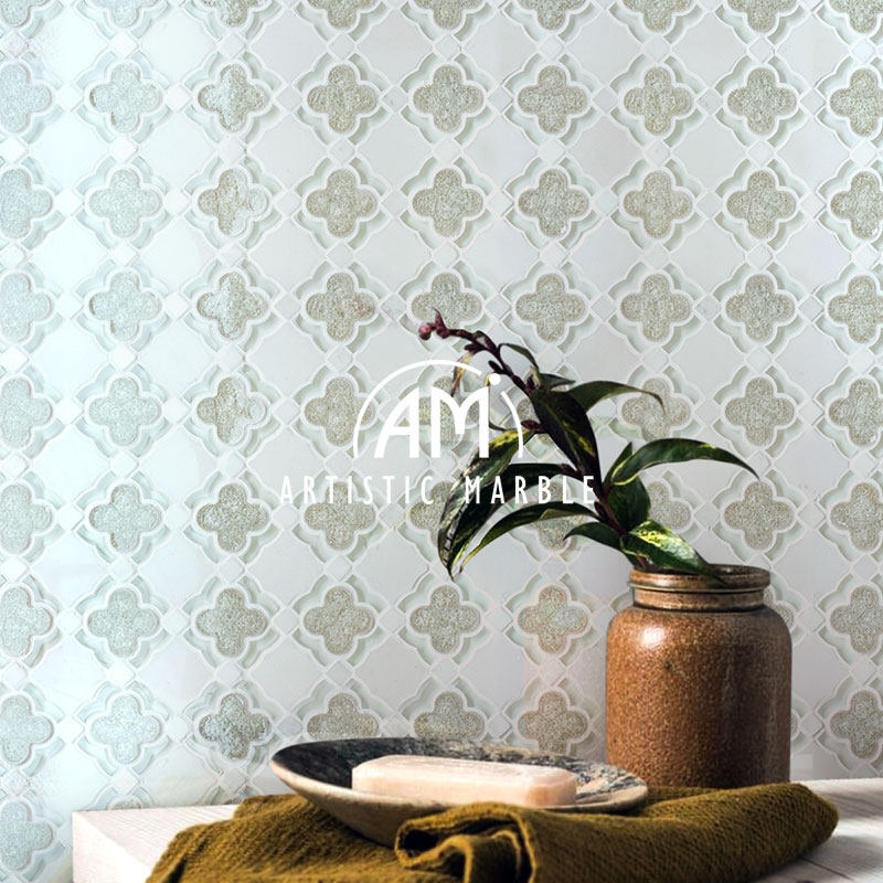 Minimalist Nordic glass parquet shaped mosaic magnetic brick kitchen Makeup Room Marble Material Bathroom balcony wall Applid Brick