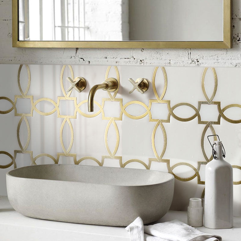 Nordic Genguan Tile Makeup Room Bathroom Metal Mosaic Arched Background Wall Marble Waterknife Parquet Wall Brick