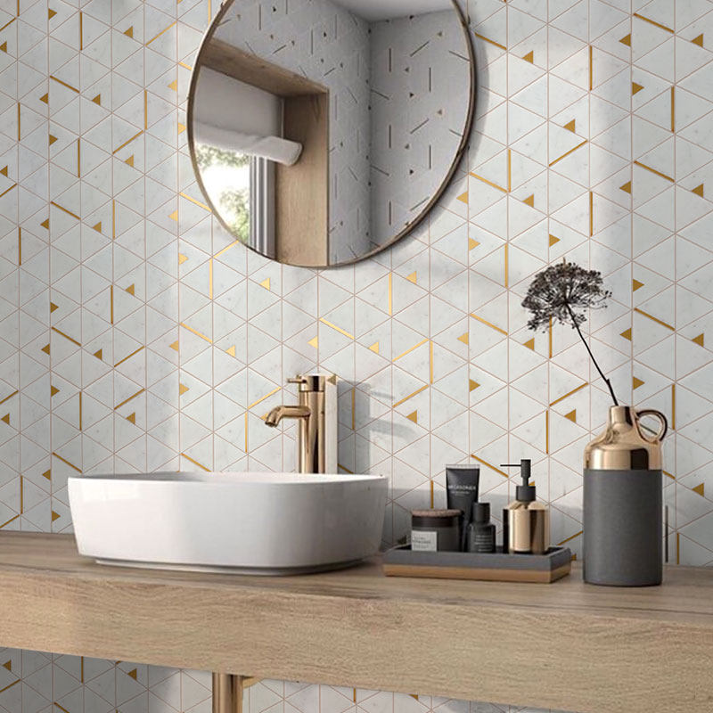 Stainless steel metal mosaic triangle natural marble tile bathroom bathroom dining room background wall tiles