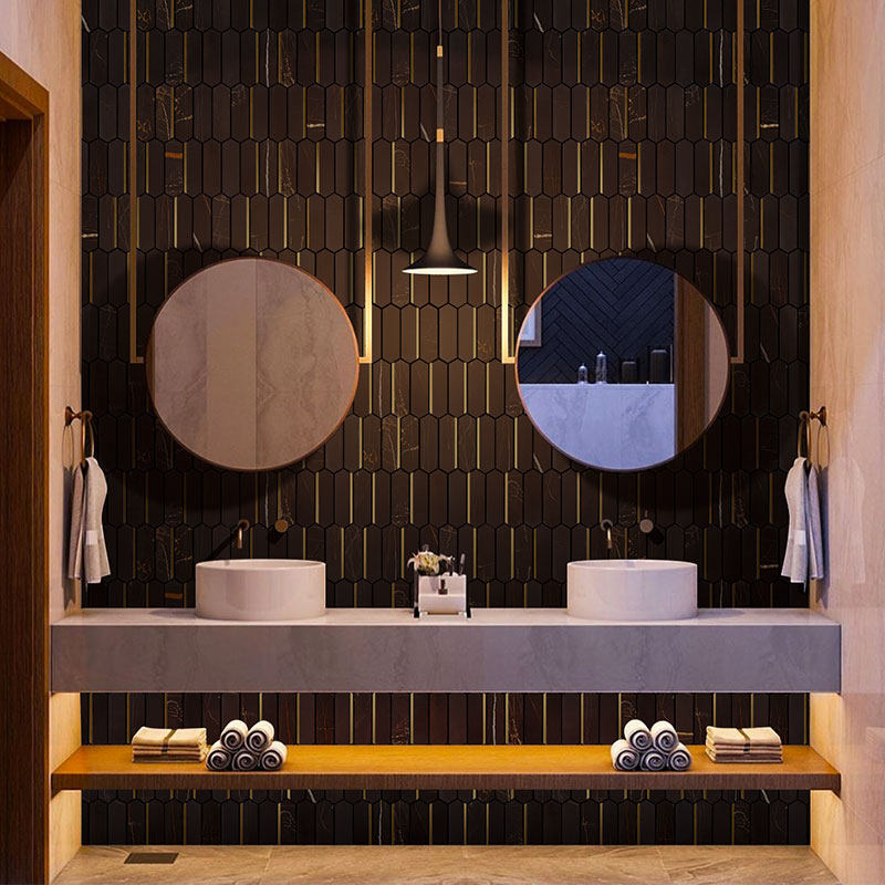 Light Extravagant Metal Long Hexagonal Brick Bathroom Mosaic Background Wall Kitchen Makeup Room Natural Marble Tiles Genguan