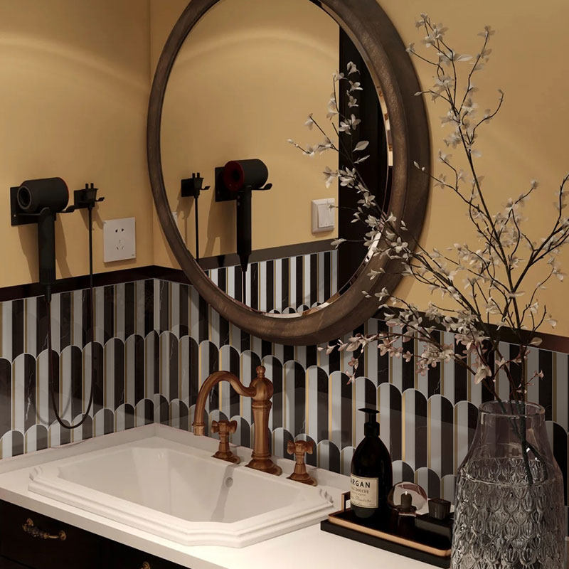 Nordic Ins Metal Feather Mosaic Marble Makeup Room Bathroom Tile Dining Room Kitchen Profiled Background Wall