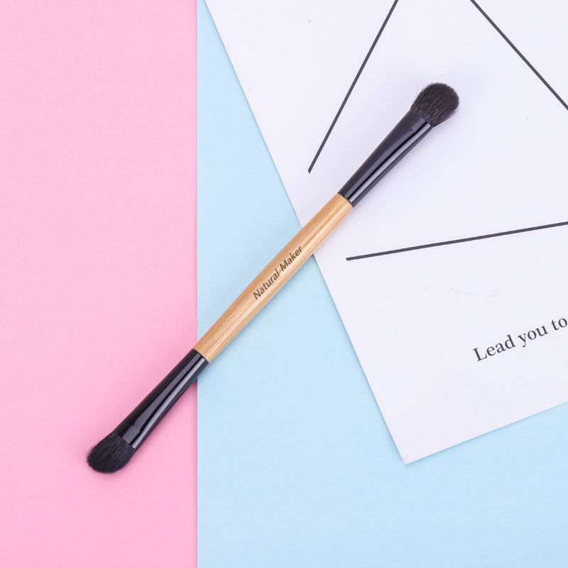 Natural Maker bamboo handle double head animal hair eye shadow brush snub brush Mountain wool skewed head eye shadow makeup brush