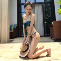 European and American sexy three-point bikini dark green small chest swimsuit women gather beach resort thong niche swimsuit