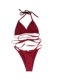 European and American hotties sexy burgundy three-point bikini thong strap split swimsuit beach vacation hot springs