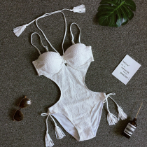 European and American sexy lace white one-piece swimsuit womens belly thin bikini big breasts gather hot spring swimsuit