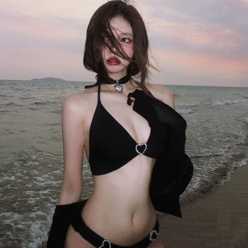 Черный купальник, рубашка, сексуальный комплект, 3 предмета