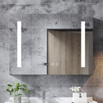 Nordic solid wood bathroom smart mirror cabinet Home bathroom mirror box with light Toilet wall-mounted mirror with shelf