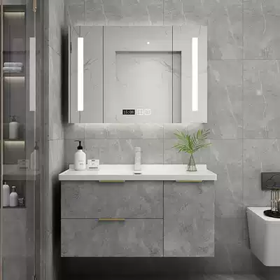 Smart light luxury solid wood bath cabinet wall sink wash face Basin toilet toilet bathroom wash table combination