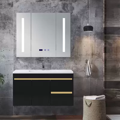 Solid wood bath cabinet Modern minimalist powder room washbasin washbasin Intelligent mirror cabinet integrated washbasin cabinet combination