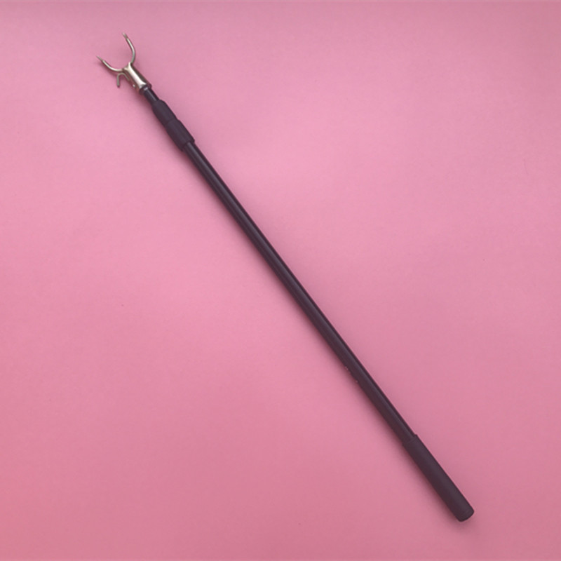 Round black aluminum alloy telescopic rod clothes fork with spiral outer lock 3 sections telescopic clothes pole 8mm barb plug