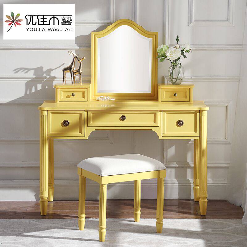 American dressing table Bedroom solid wood small apartment Retro make-up table Pastoral mini simple net red dressing table