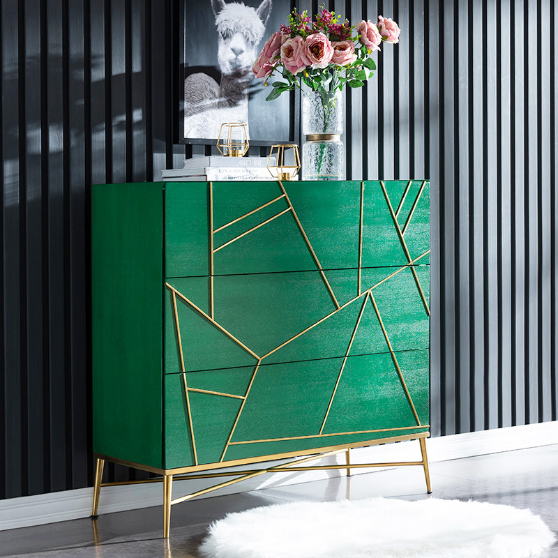 Light luxury bucket cabinet solid wood living room decoration cabinet post-modern simple bedroom locker Italian porch chest of drawers