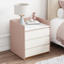 Modern minimalist bedside table solid wood bedroom rock board small locker high-grade light luxury three-pump leather bedside cabinet