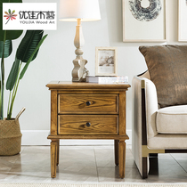 American country side a few solid wood small square living room phone table coffee table with a corner sofa side cabinet small coffee table