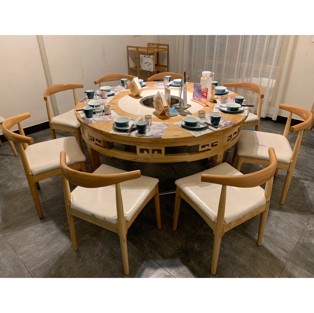 Round carved marble commercial induction cooker gas stove barbecue one smokeless self-service barbecue hot pot table combination