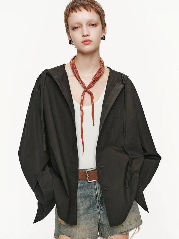Mo Shirt Jacket Spring and Autumn New Product Italian Craftsmanship High-Count Cotton Retro Sports Style Hooded Mbe3Jkt027