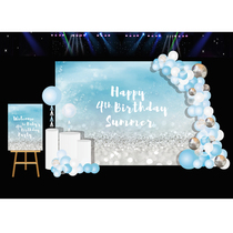 Ocean watercolor blue pink birthday background cloth dessert table Baby full moon 100th birthday party customization