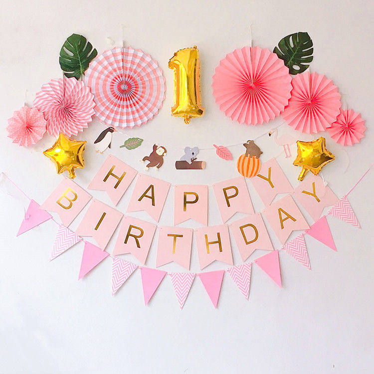 Event birthday party decoration balloon scene theme layout paper fan children's one-year-old dress up background wall package