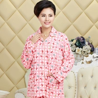 Bộ đồ ngủ nữ mùa xuân và mùa thu đơn mảnh Áo dài tay tinh khiết Cotton Top Lapel Loose XL Middle Age Ladies Home Top đồ pijama