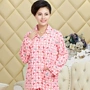 Bộ đồ ngủ nữ mùa xuân và mùa thu đơn mảnh Áo dài tay tinh khiết Cotton Top Lapel Loose XL Middle Age Ladies Home Top đồ pijama