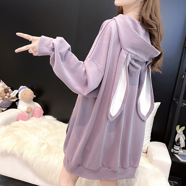 Pregnant women's autumn clothing Rabbit ears Lianhood Wear clothes in long version Fashion large size autumn and winter plus suede pregnancy outside thick blouses 200 catty