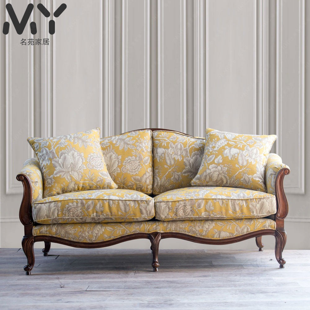 American solid wood retro three-seater sofa combination French simple carved luxury palace furniture complete high-end customization