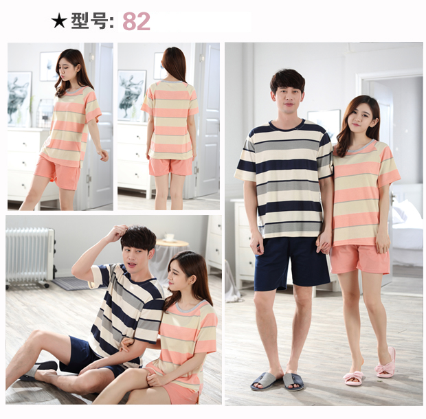 Bộ đồ ngủ mùa hè ngắn tay cotton mùa hè Bộ đồ ngủ cotton nam và nữ bộ phận mỏng phục vụ nhà đồ ngủ phù hợp với phụ nữ áo kiểu trung niên