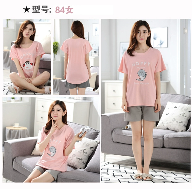 Mùa hè phong cách mới có thể mặc bên ngoài đồ ngủ cotton của phụ nữ hoạt hình thư ngắn Quần short đồ ngủ ngắn tay tại nhà phiên bản Hàn Quốc của bộ đồ những kiểu đồ bộ dễ thương