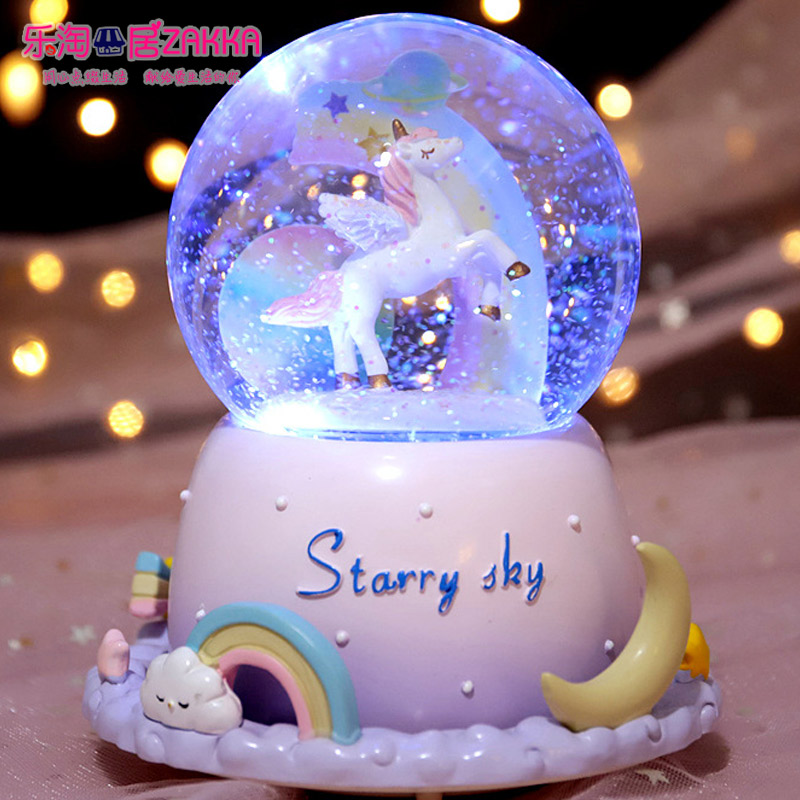 Unicorn crystal ball music box Luminous transparent ball Dream girl rotating music box Children's holiday gift