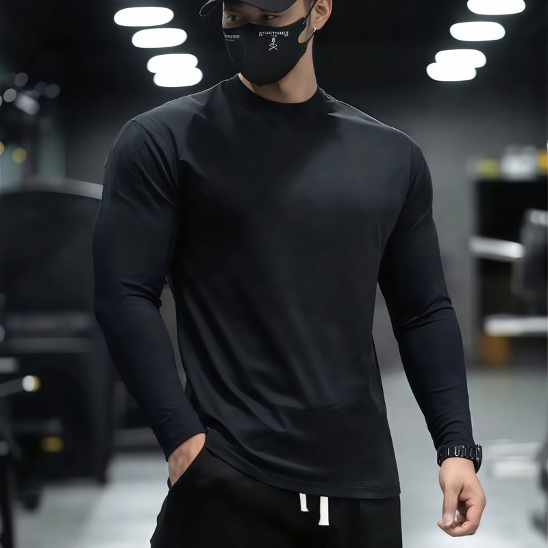 Autumn and Winter 2025 New Breathable Quick-Drying Elastic Long-Sleeved T-Shirt Men's Running Fitness Clothing Large Size Sports Base Layer Shirt