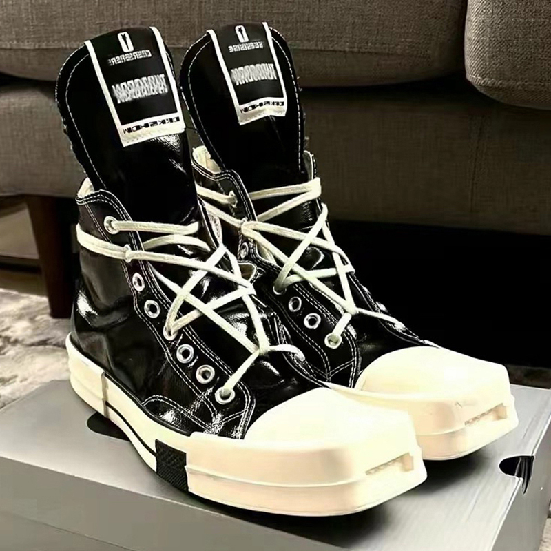 2025 New Ro Collaboration High-Top Canvas Shoes Genuine Leather Thick-Soled Men's Shoes Sports Casual Square-Toe Sneakers Women's Shoes