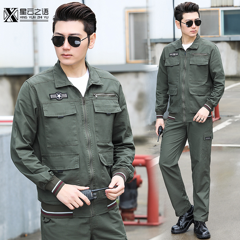 Outdoor wear-resistant military green labor protection clothing camouflage clothing suit men's summer cotton overalls breathable new military fan clothing