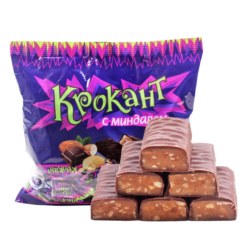 Russian candy KDV purple candy kpokaht imported almond sandwich chocolate crisp candy 500g