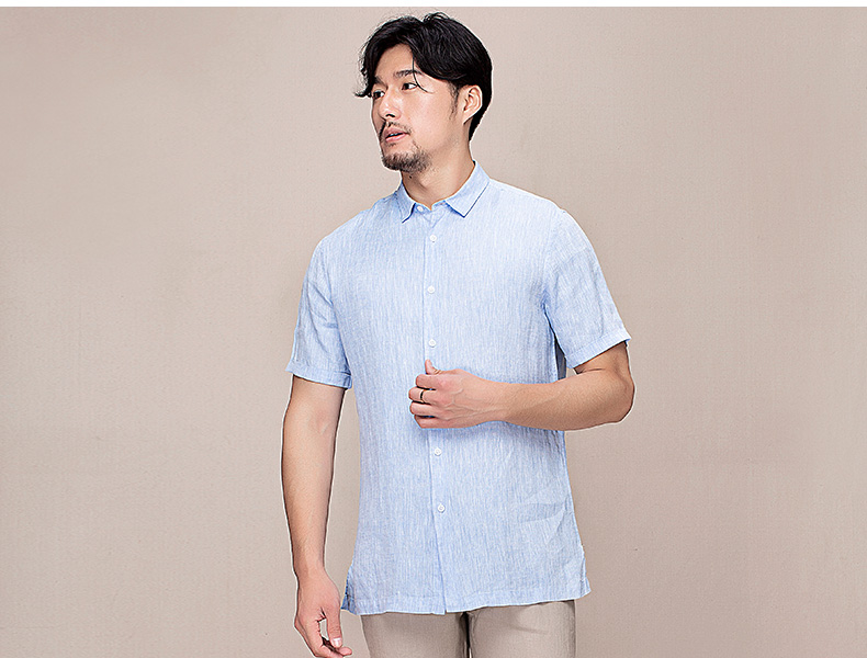 Hanp han ma gia đình lanh nam ngắn tay áo sơ mi nam thanh niên thời trang màu rắn kinh doanh bình thường áo sơ mi nam phần mỏng áo sơ mi caro