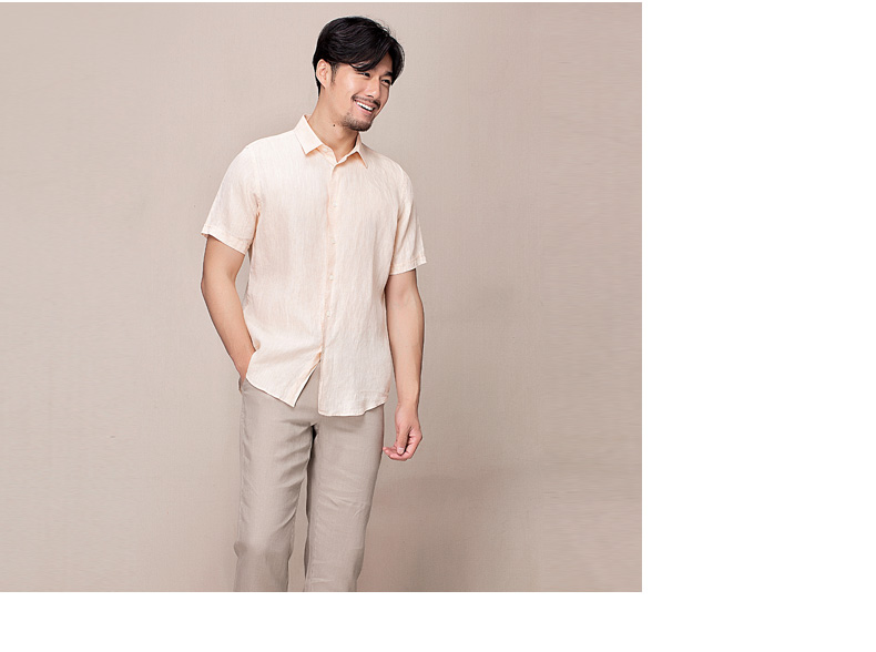 Hanp han ma shi bông người đàn ông giản dị áo sơ mi nam mỏng ngắn tay áo sơ mi màu rắn lỏng lanh thường xuyên sơ mi trắng nam